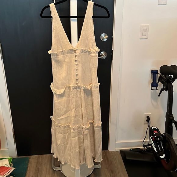 Nwt asos tan colored v neck midi/maxi dress. Size 8 but fits small - Picture 1 of 4